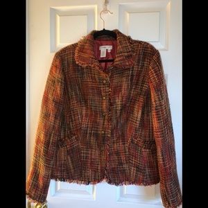 Coldwater Creek Womens PL Tweed Blazer Fringe Trim